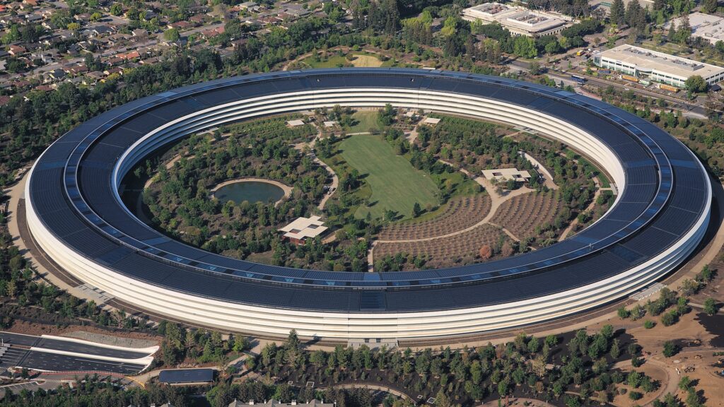 Kaliforniya’daki Apple Park kampüsünün havadan görünümü (temsili).