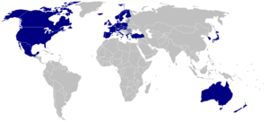 OECD uye ulkelerini gosteren temsili dunya haritasi.